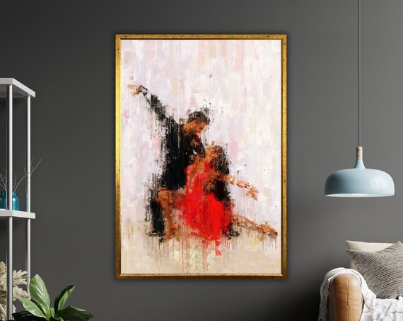 Abstract Tango Couple Red Dress Passionate Dance Art Wall Poster
