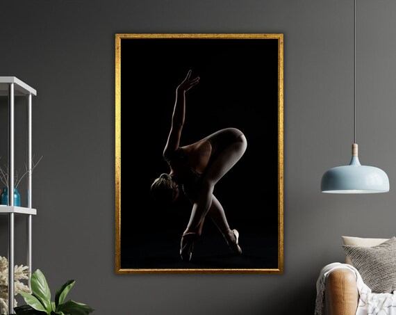 Ballet Dancer Silhouette Black Background Pointe Pose Dramatic Art Poster