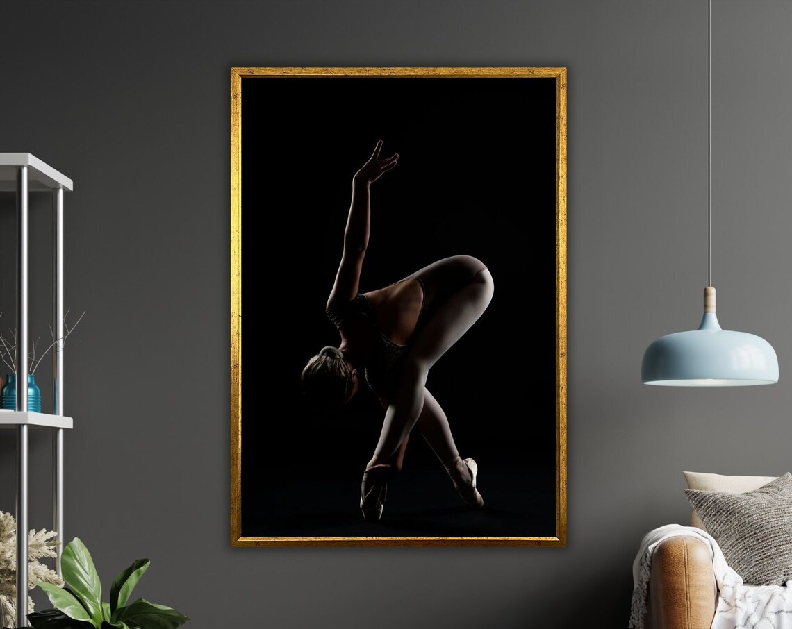 Ballet Dancer Silhouette Black Background Pointe Pose Dramatic Art Poster