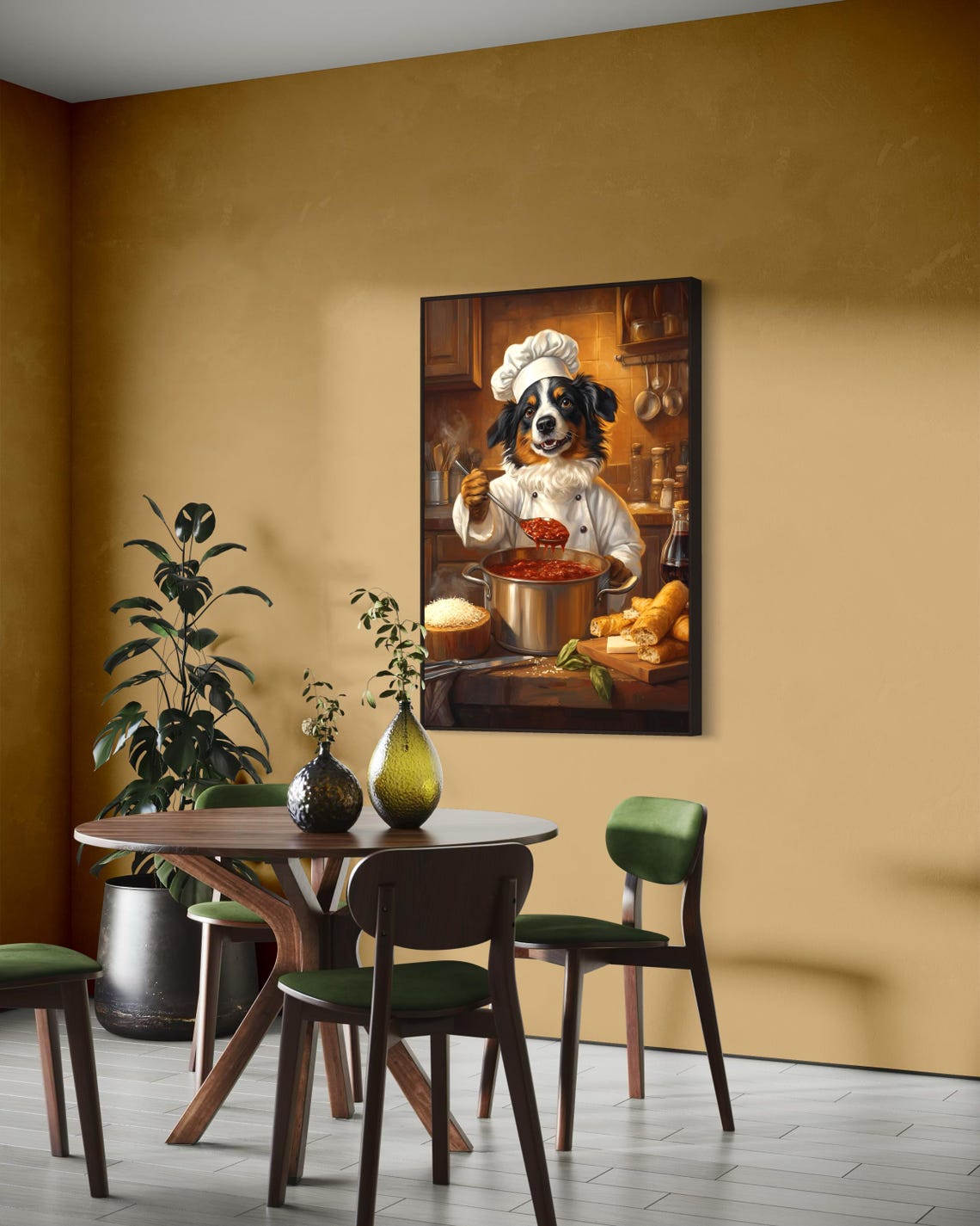 Australian Shepherd Chef Tasting Tomato Sauce in Kitchen Poster - Image 6