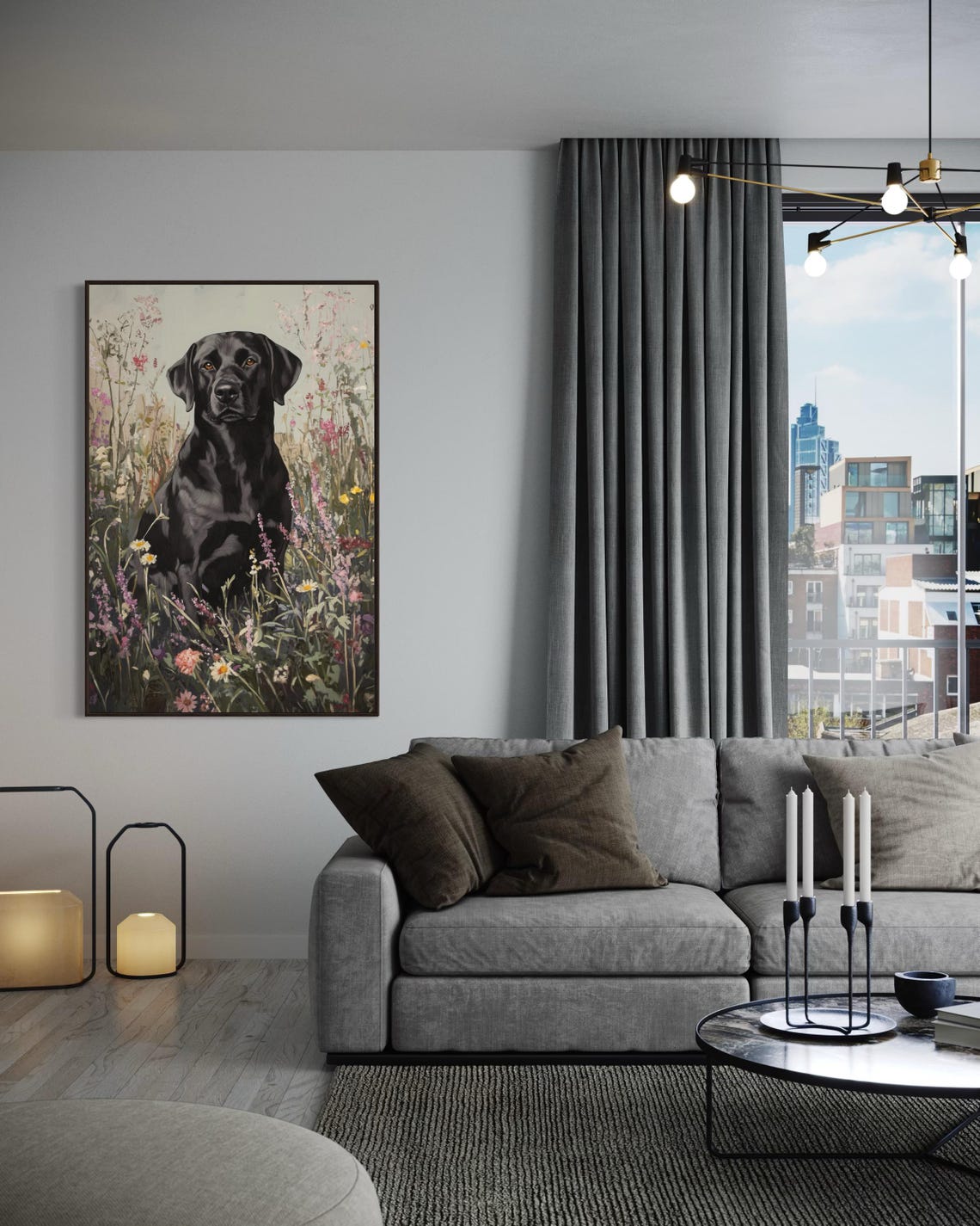 Sweet Black Labrador Sitting Among Spring Wildflowers Meadow Poster - Image 6