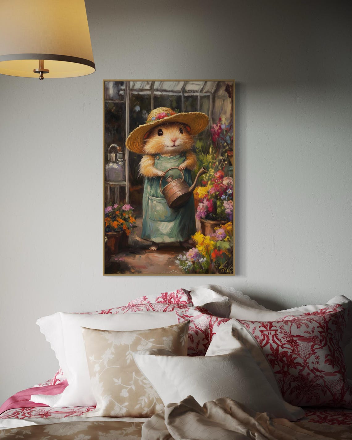 Cute Hamster Gardener in Straw Hat Holding Copper Watering Can Poster - Image 3
