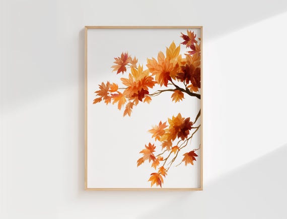Fall Maple Wall Art Print Autumn Leaves Watercolour Illustration For Seasonal Home Decor