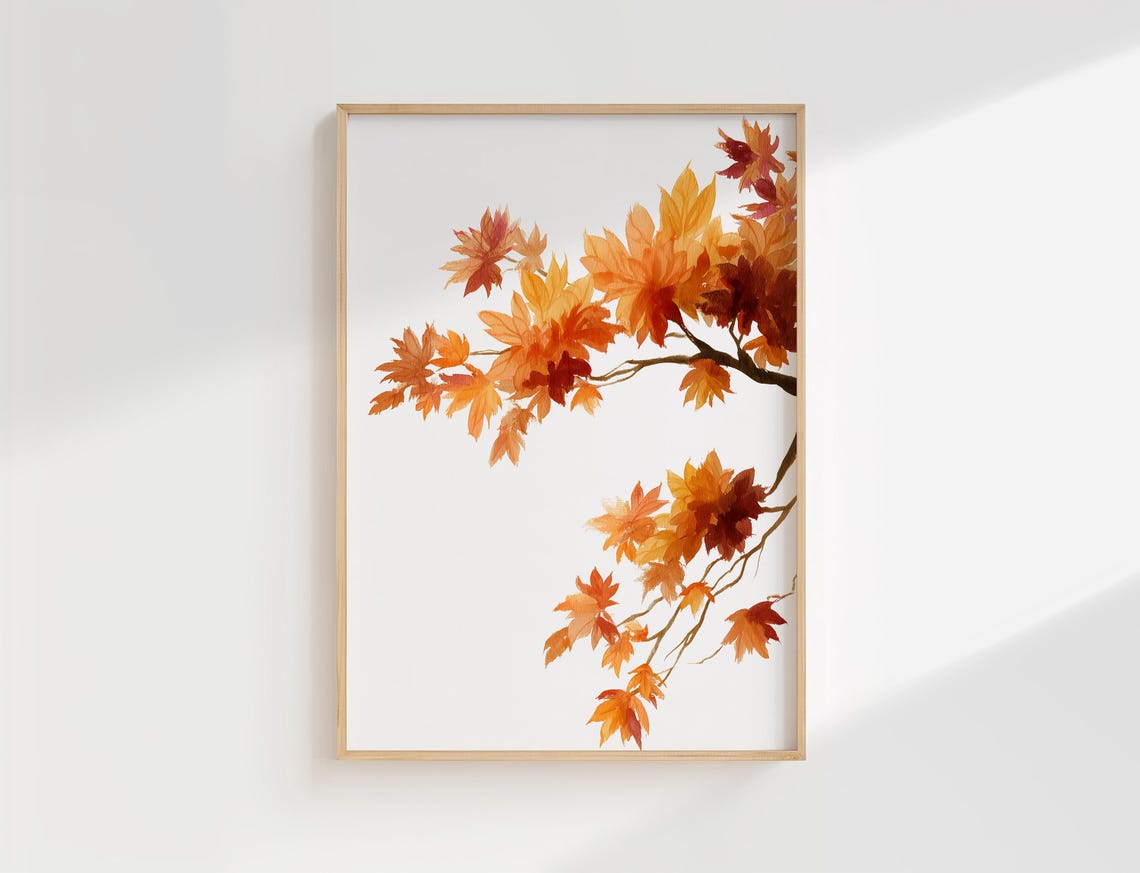 Fall Maple Leaves Watercolor Autumn Branch Seasonal Wall Poster