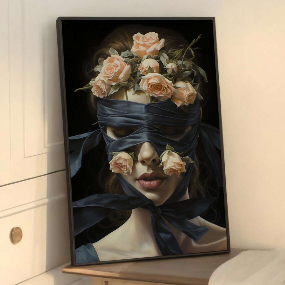 Mysterious Floral Woman, Elegant Dreamy Art Print - Image 5