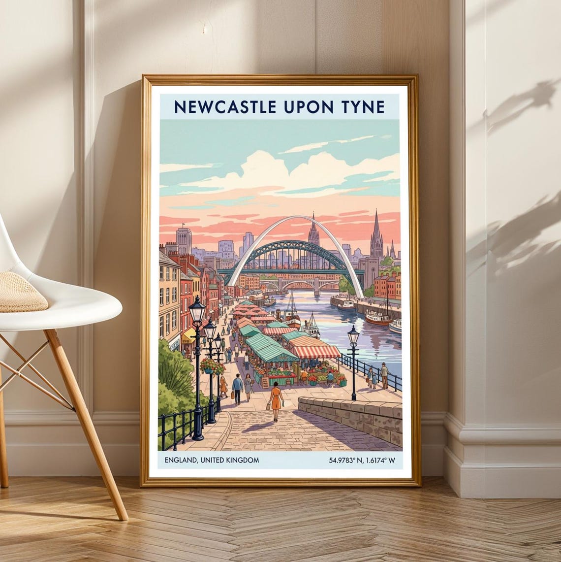 Newcastle Upon Tyne Bridge Quayside Market England Travel Poster