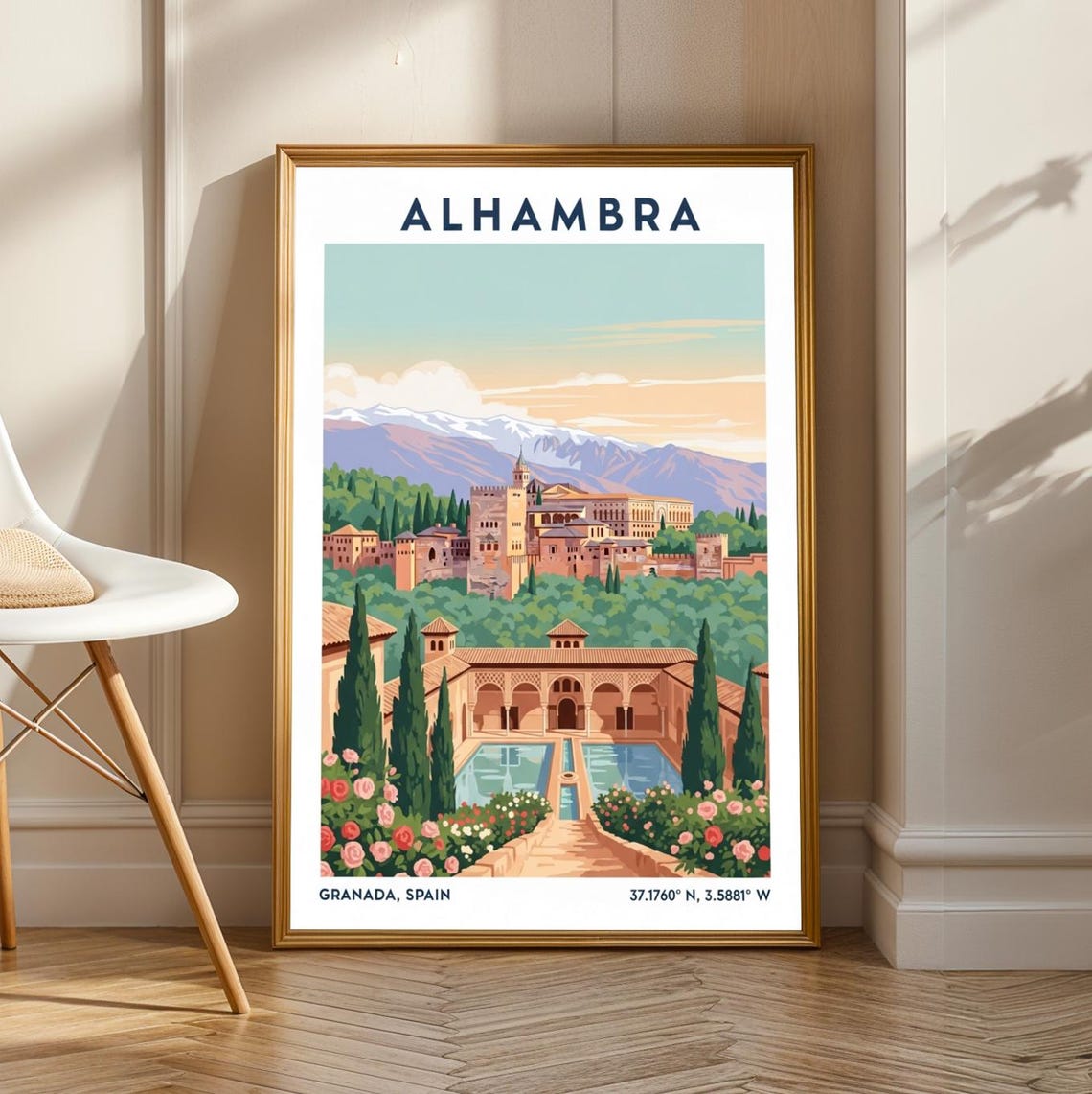 Alhambra Granada Spain Courtyard Pool Rose Garden Travel Poster