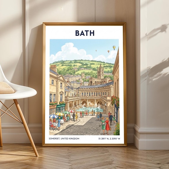 Bath Somerset England Roman Baths Vintage Street Travel Poster