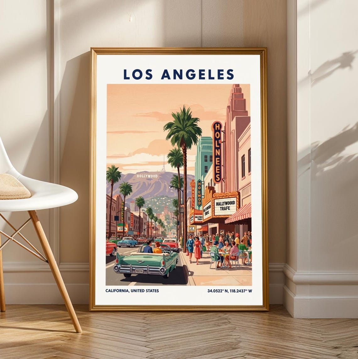 Midcentury Los Angeles Art Print Peach Teal And Green Illustration Vintage Hollywood Poster Travel Enthusiasts Decor For Living Room