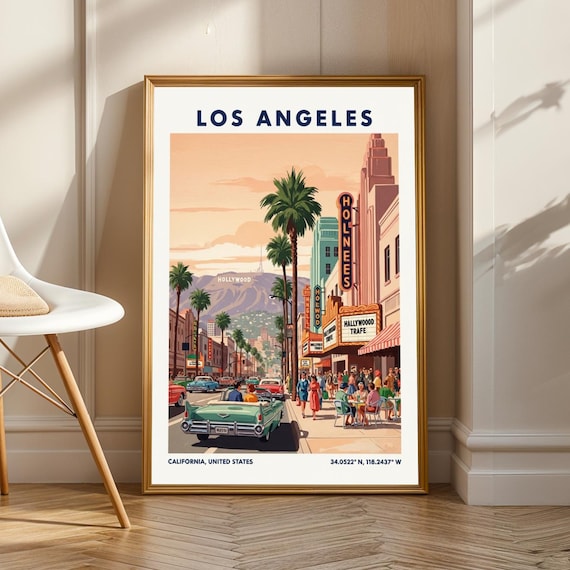 Los Angeles Hollywood Vintage Boulevard Classic Cars Palm Poster