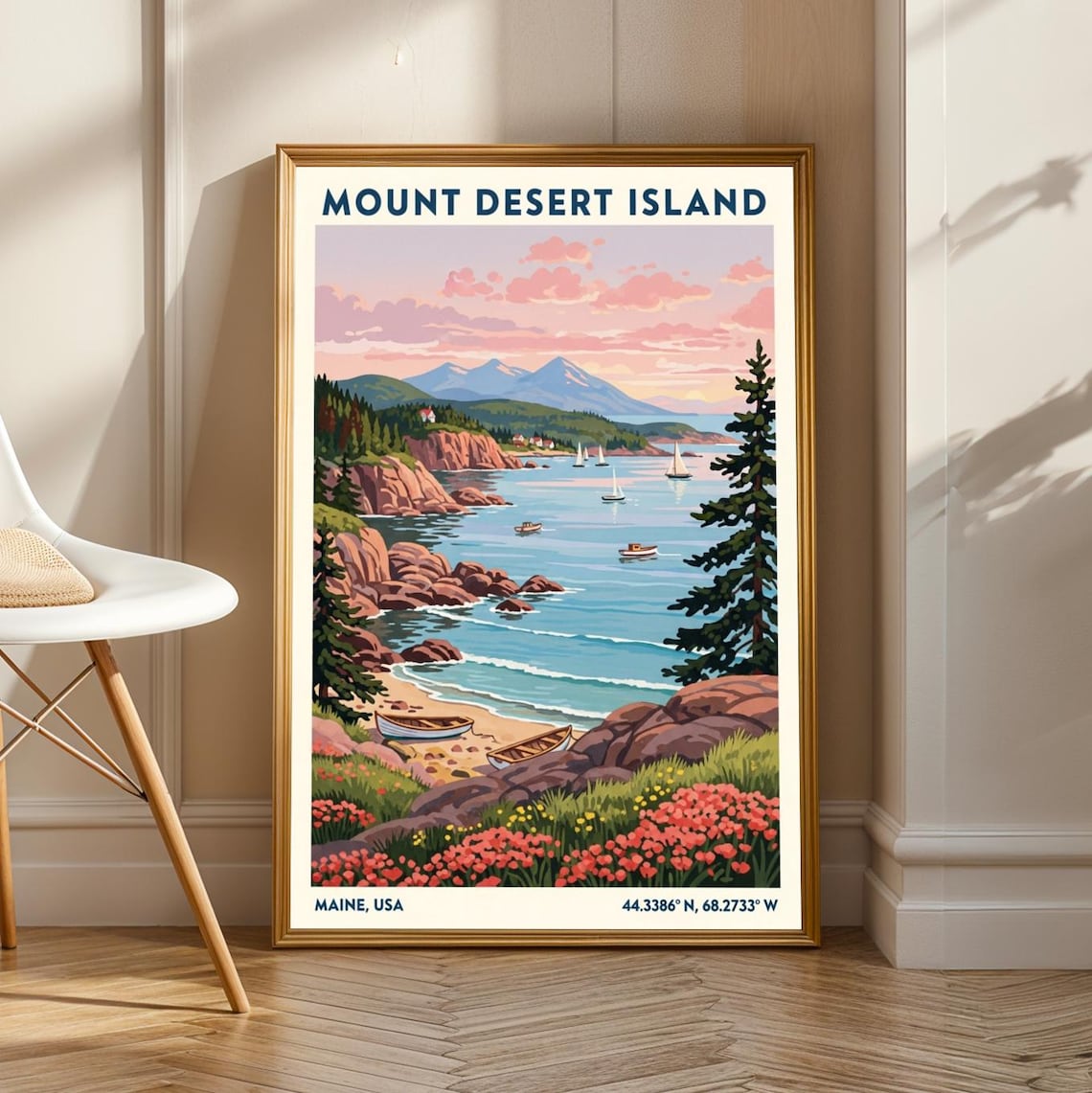 Mount Desert Island Maine Sailboat Coast Vintage Travel Poster