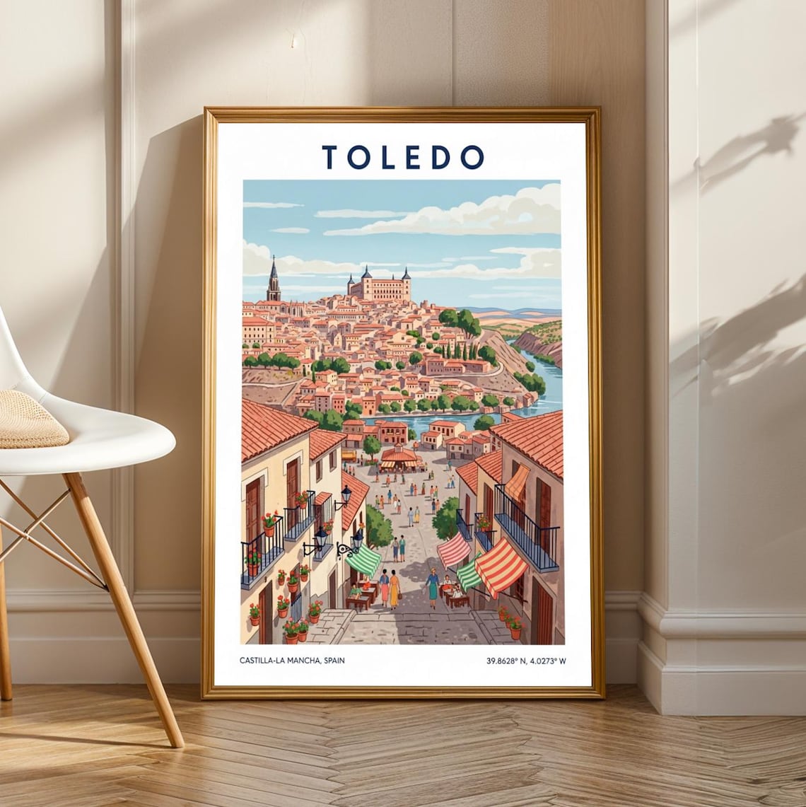 Toledo Spain Old Town Cathedral River Hilltop Travel Illustration Poster