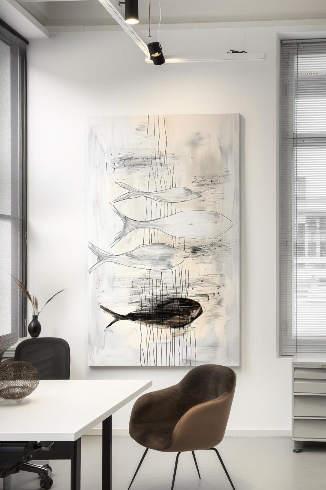 The Vastness Of Being Four Fish Ink Sketch Minimalist Art Poster