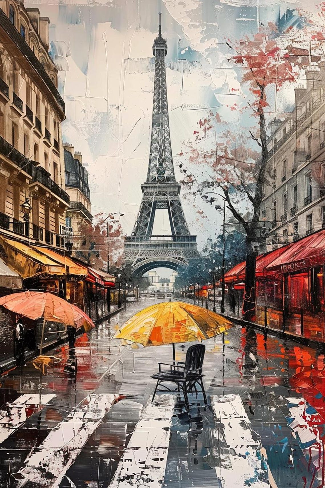Rainy Paris Street With Yellow Umbrella And Eiffel Tower Poster - Image 2