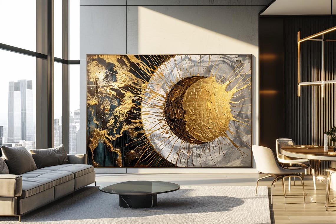 Golden Dawn Gold Leaf Sun Burst Large Abstract Texture Art Poster - Image 2