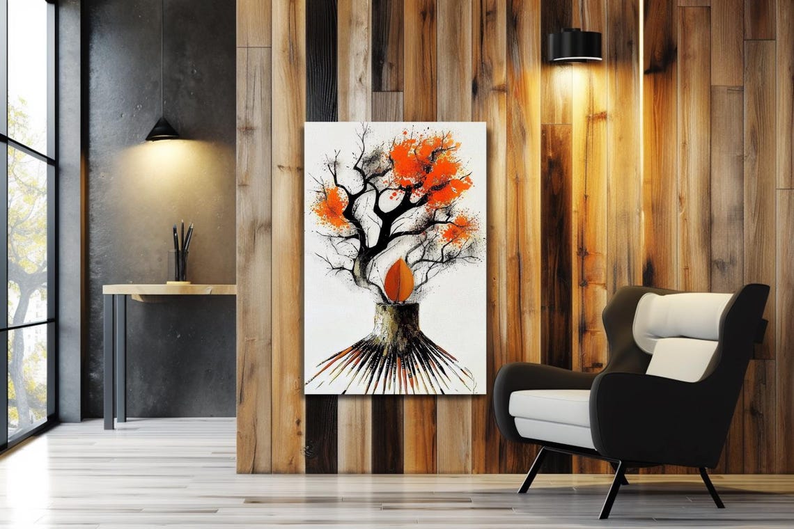 Burning Tree Growing From A Stump With Orange Splashes Poster