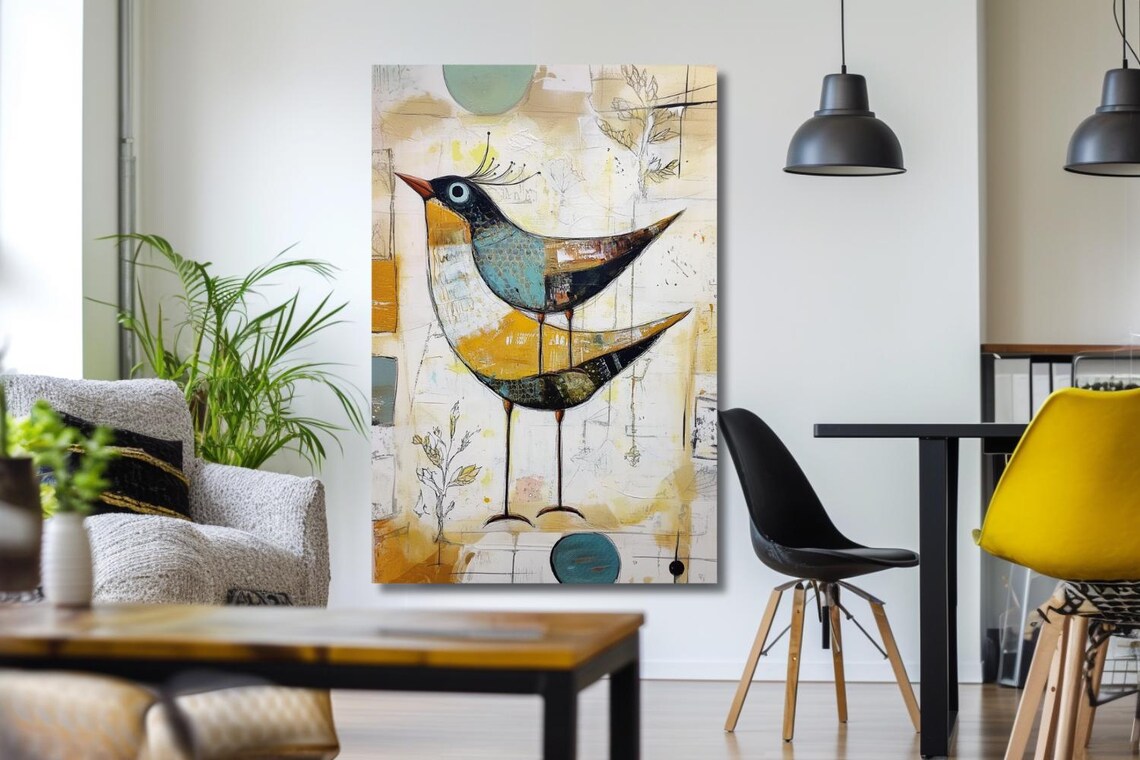 Path Of Two Colorful Folk Art Bird Abstract Painting Art Poster - Image 3
