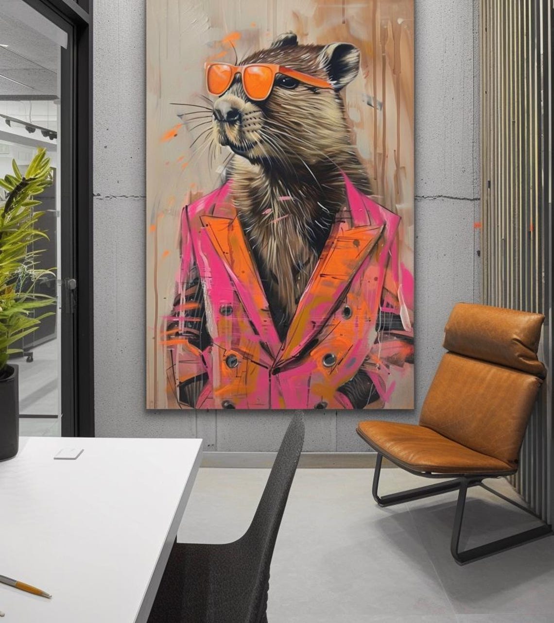 Cool Groundhog In Sunglasses Pink Blazer Funny Animal Art Poster - Image 3