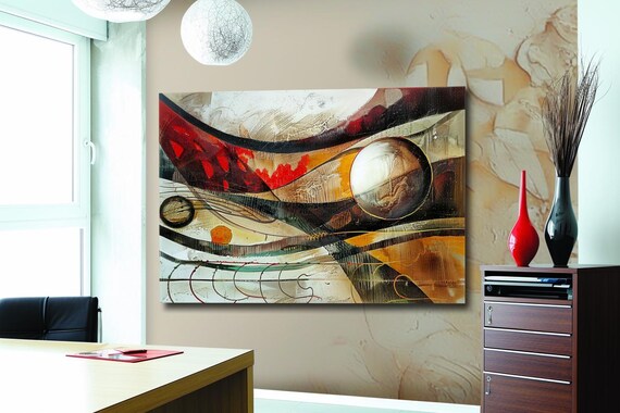Abstract Space Harmony With Swirling Orbs In Red And Ochre Poster