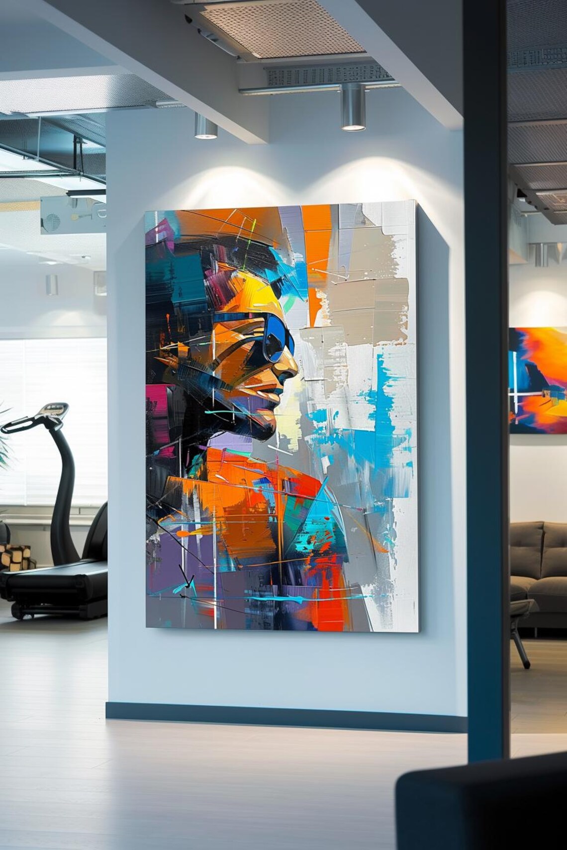 Colorful Abstract Man In Sunglasses Orange Blue Geometric Poster - Image 3