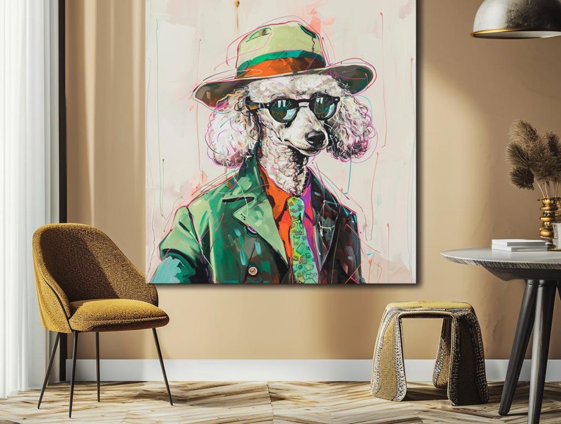 Dapper Poodle in Green Suit Hat and Sunglasses Funny Dog Poster - Image 3