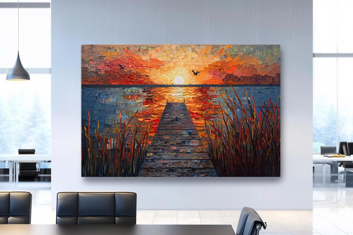 Painting Sunset Path Abstract Stretched Painting Wall Art Print Contemporary Artwork For Home Decor - Image 2