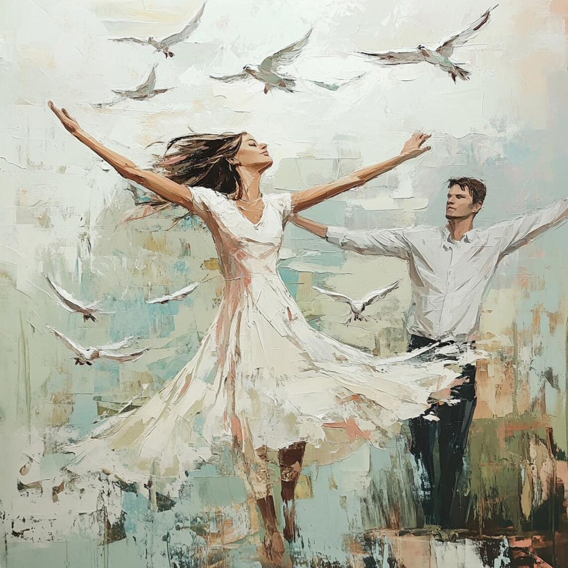 Wings Of Love Dancing Couple Surrounded By Flying Birds Poster - Image 3