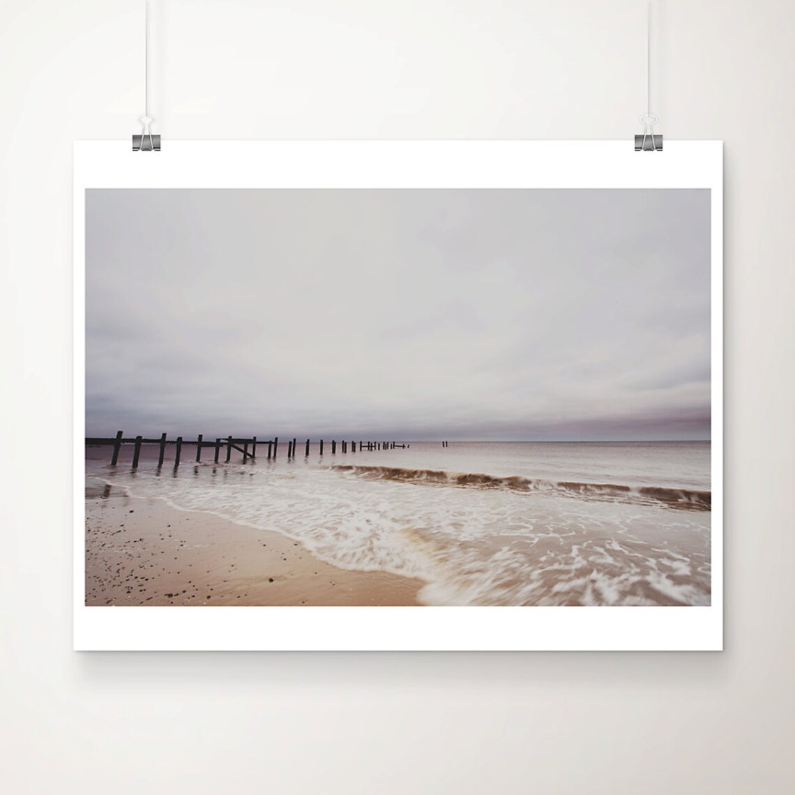 Norfolk Sea Defenses Moody Beach Photography Minimalist Poster