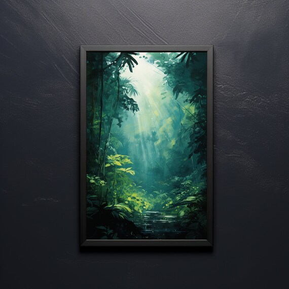 Tropical Rainforest Art Print, Lush Jungle Painting