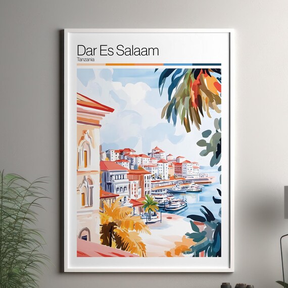 Dar Es Salaam Tanzania Colorful Harbor Watercolor Travel Poster