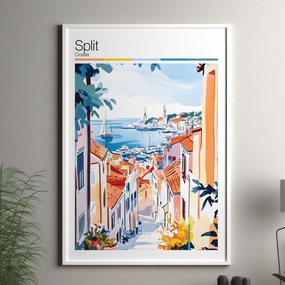 Split Print Soft Colors Travel Poster Colourful Wall Art Croatia City Decor For