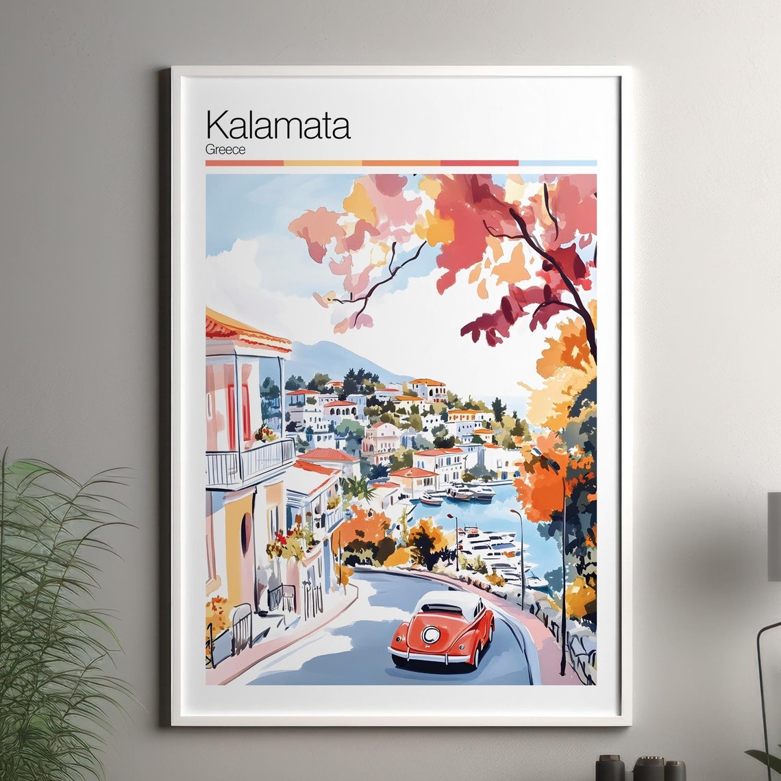 Kalamata Print Soft Colors Travel Poster Colourful Wall Art Greece City Decor For