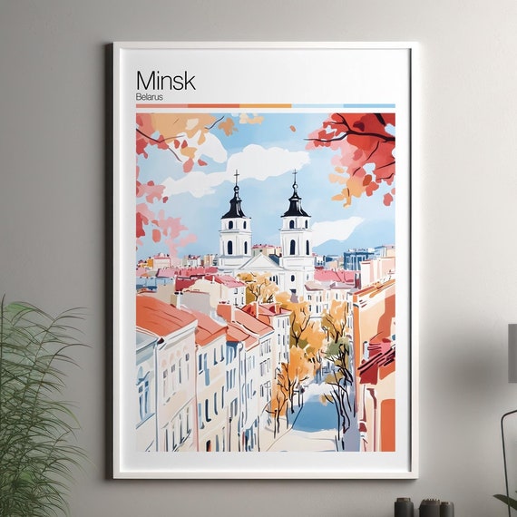 Minsk Print Soft Colors Travel Poster Colourful Wall Art Belarus City Decor For