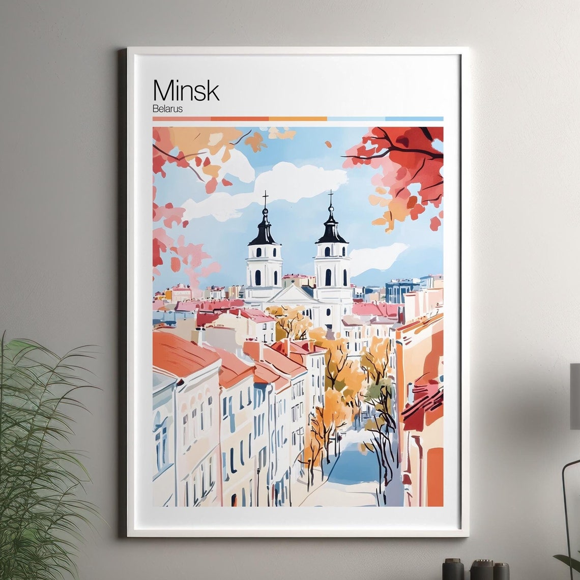 Minsk Print Soft Colors Travel Poster Colourful Wall Art Belarus City Decor For