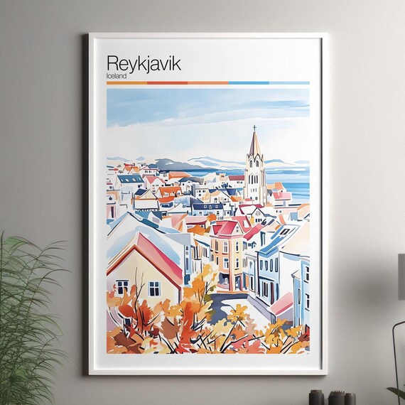 Reykjavik Iceland Church Spire Autumn Rooftops Travel Poster City Gift