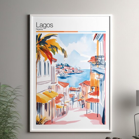 Lagos Print Soft Colors Travel Poster Colourful Wall Art Nigeria City Decor For