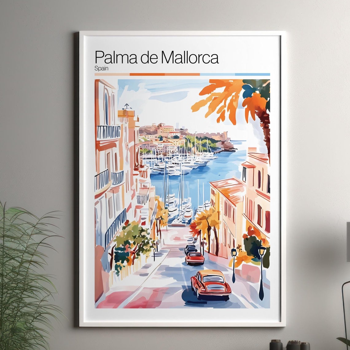 Palma De Mallorca Soft Colors Travel Poster Print Colourful Wall Art Spain City Decor