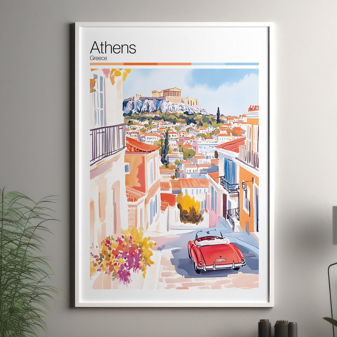 Athens Print Soft Colors Travel Poster Colourful Wall Art Greece City Decor For