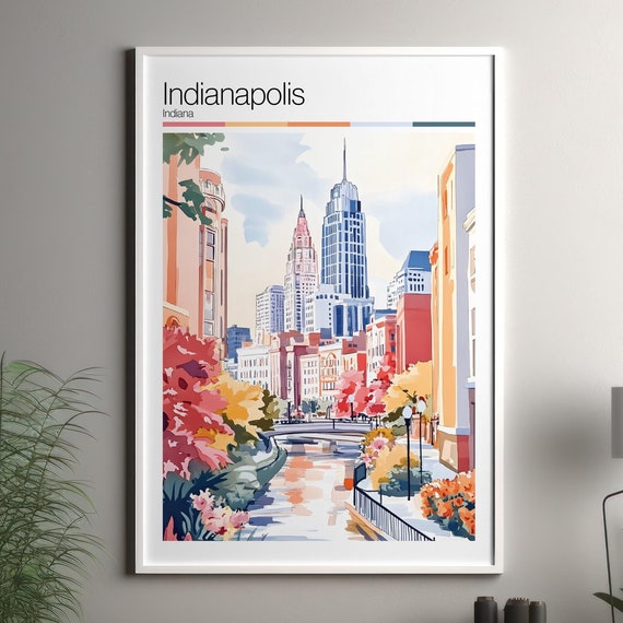 Indianapolis Soft Colors Travel Poster Print Colourful Wall Art United States City Decor
