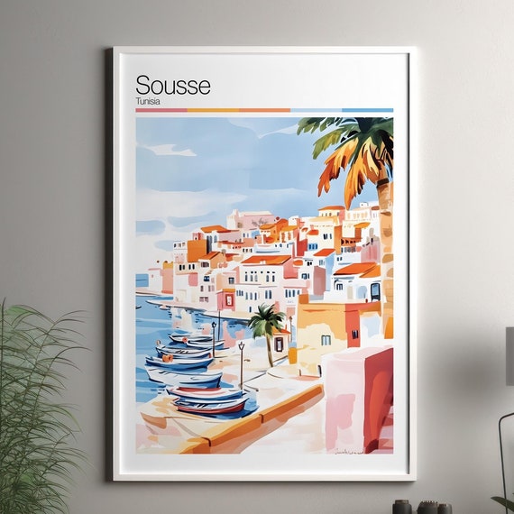 Sousse Print Soft Colors Travel Poster Colourful Wall Art Tunisia City Decor For