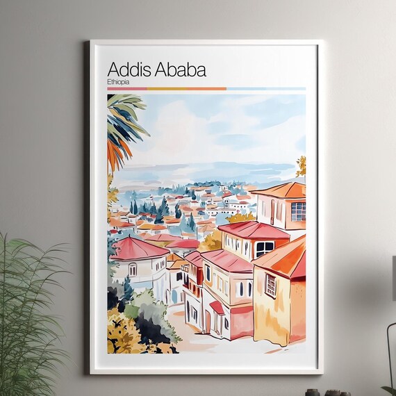 Addis Ababa Print Soft Colors Travel Poster Colourful Wall Art Ethiopia City Decor