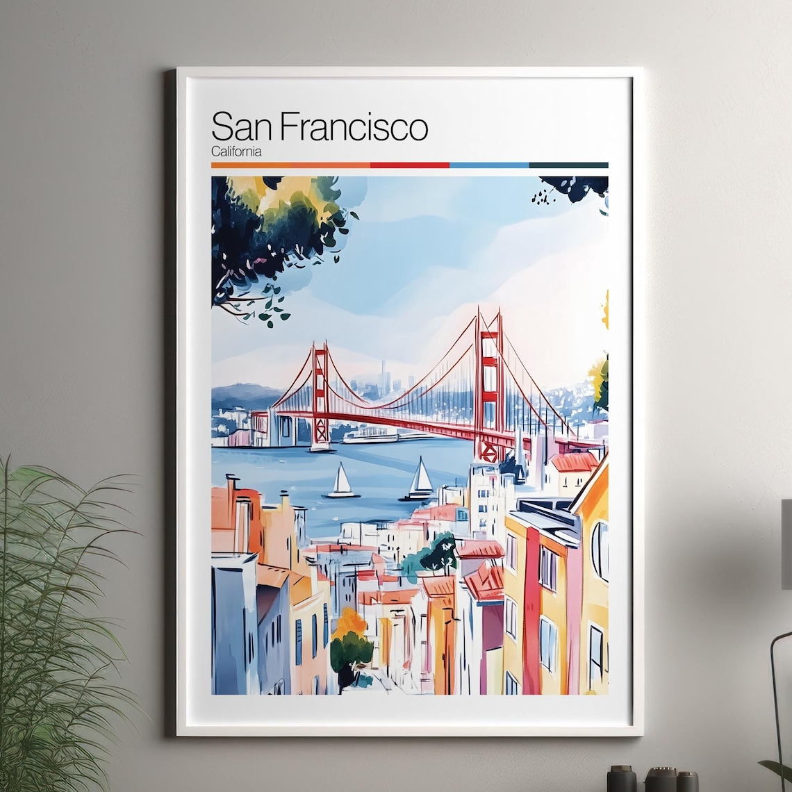 San Francisco California Golden Gate Bridge Watercolor Travel Poster