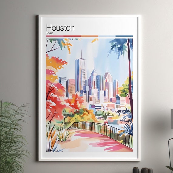 Houston Print Soft Colors Travel Poster Colourful Wall Art United States City Decor For