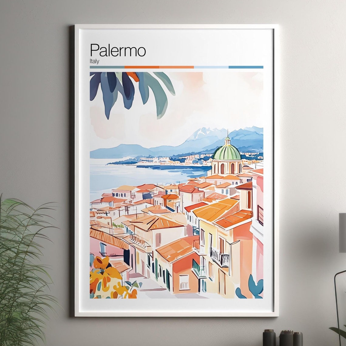 Palermo Print Soft Colors Travel Poster Colourful Wall Art Italy City Decor For