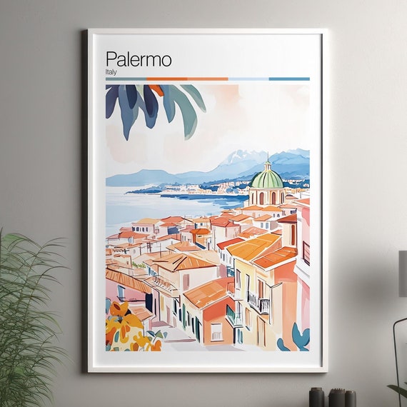 Palermo Print Soft Colors Travel Poster Colourful Wall Art Italy City Decor For