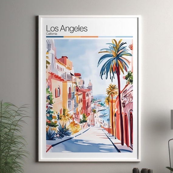 Los Angeles Print Soft Colors Travel Poster Colourful Wall United States City Decor