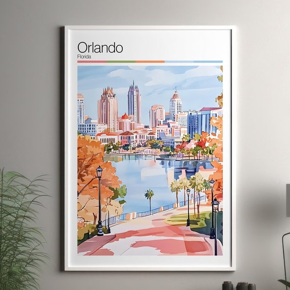 Orlando Print Soft Colors Travel Poster Colourful Wall Art United States City Decor For