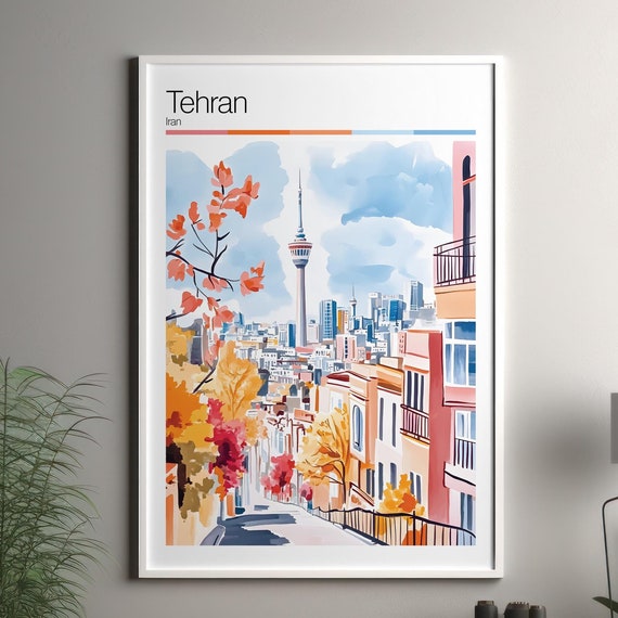 Tehran Print Soft Colors Travel Poster Colourful Wall Art Iran City Decor For
