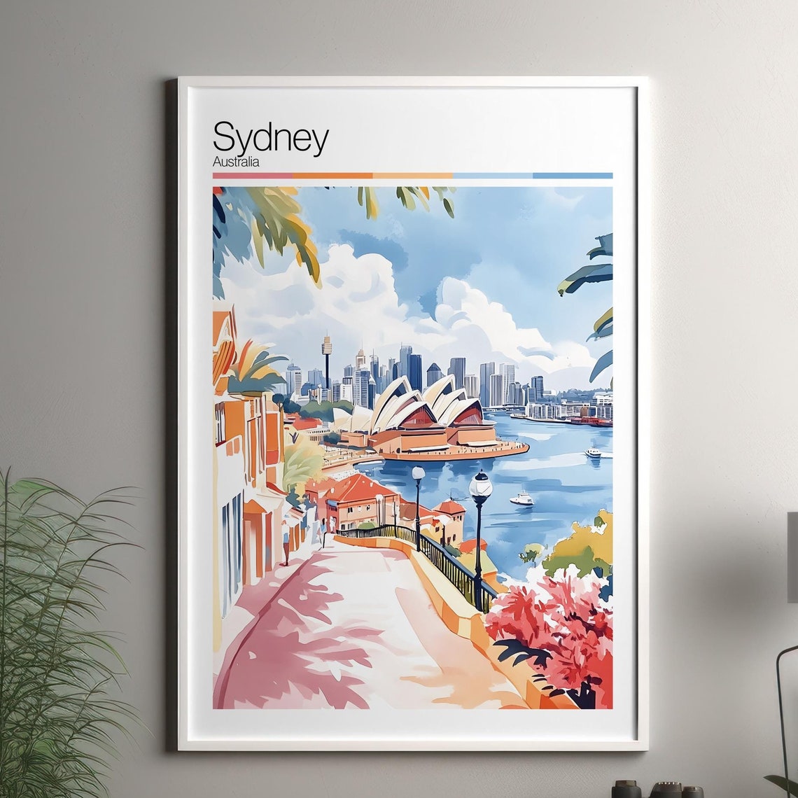 Sydney Print Soft Colors Travel Poster Colourful Wall Art Australia City Decor For