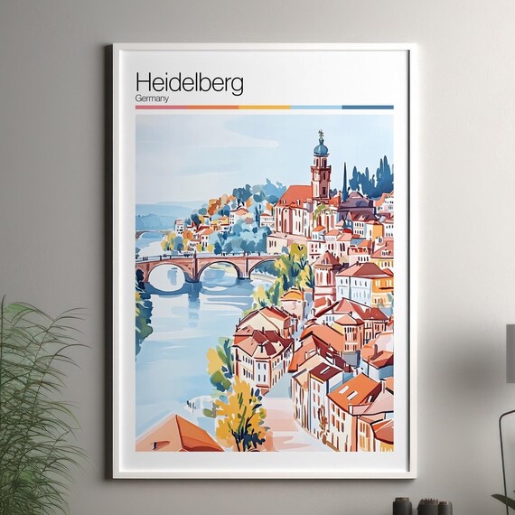 Heidelberg Germany Old Bridge River Old Town Watercolor Poster